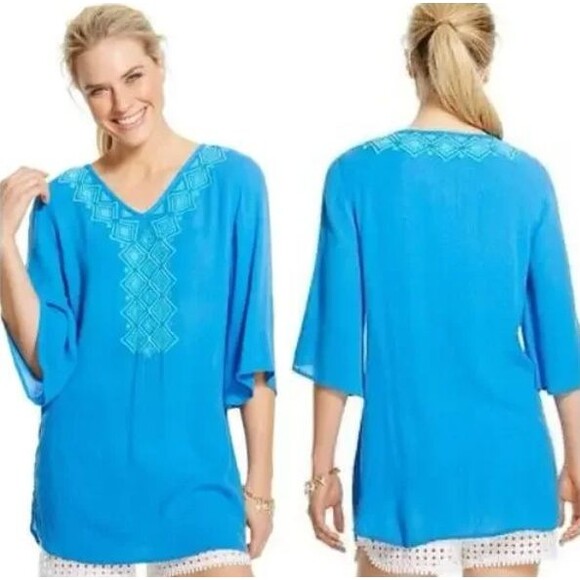 Lilly Pulitzer Bluebell Tunic Top Womens Sz S Palm Beach Embroidered Gauze Boho - Picture 1 of 11
